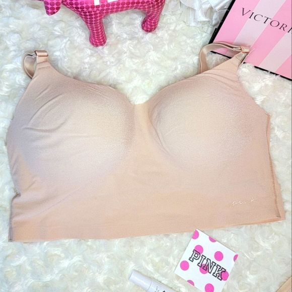 NWT 2PC PINK VICTORIA SECRET NUDE SET SCOOP BRA COTTON LOGO THONG LARGE L - Picture 3 of 12